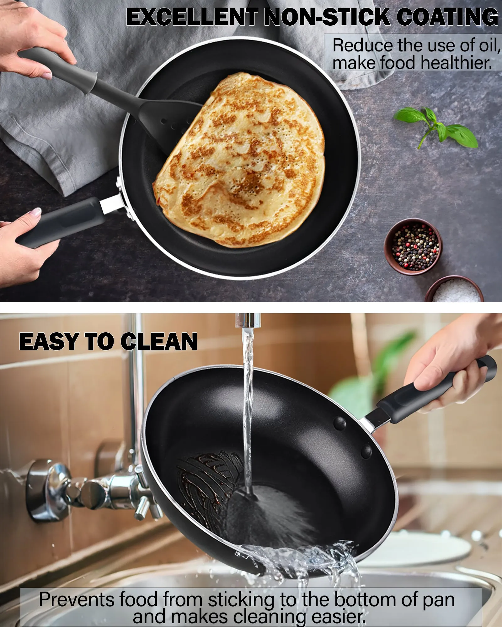 Cook N Home Pots and Pans Nonstick Kitchen Cookware Sets include Saucepan Frying Pan Stockpots 8-Piece, Heavy Gauge, Stay Cool Handle, Black